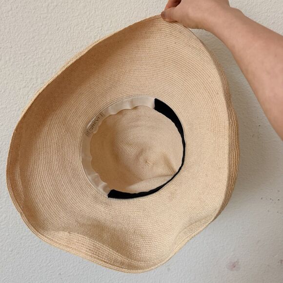 Grevi Wide Brim Sun Hat Beige Brown Leather Band Made In Italy Sz S 100% Hemp main image 13